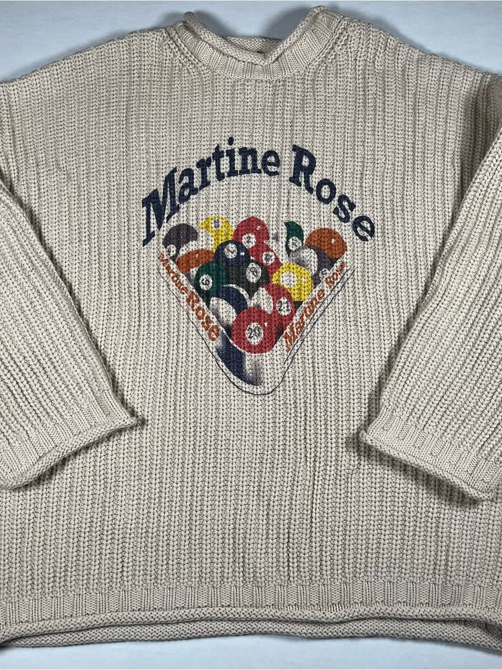 Martine Rose Cream Crewneck Sweater with Multicolor Pool Ball Graphic